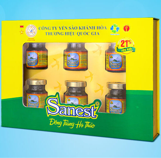 Nước yến sào Khánh Hòa Sanest Đông trùng Hạ thảo hộp 6 lọ 70ml - 21% Yến