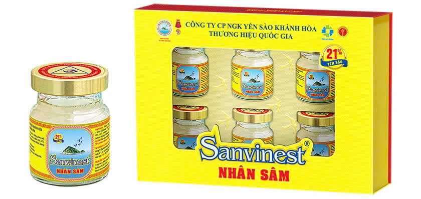 Nước yến sào Khánh Hòa Sanest Fucoidan nhân sâm hộp 6 lọ 70ml - 21% Yến